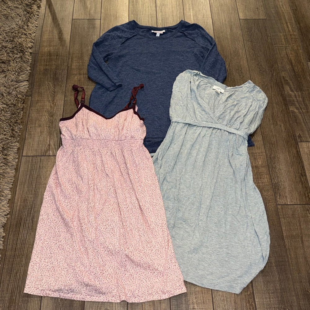 Lot of 3 Maternity Nursing Wear Loft Bump In The Night Dress Chemise Tunic Small
